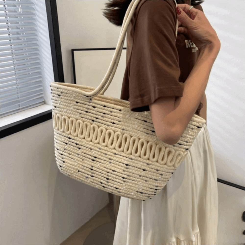 Beach Bag Straw - Sweet Nylon Woven Tote Bag Hollow