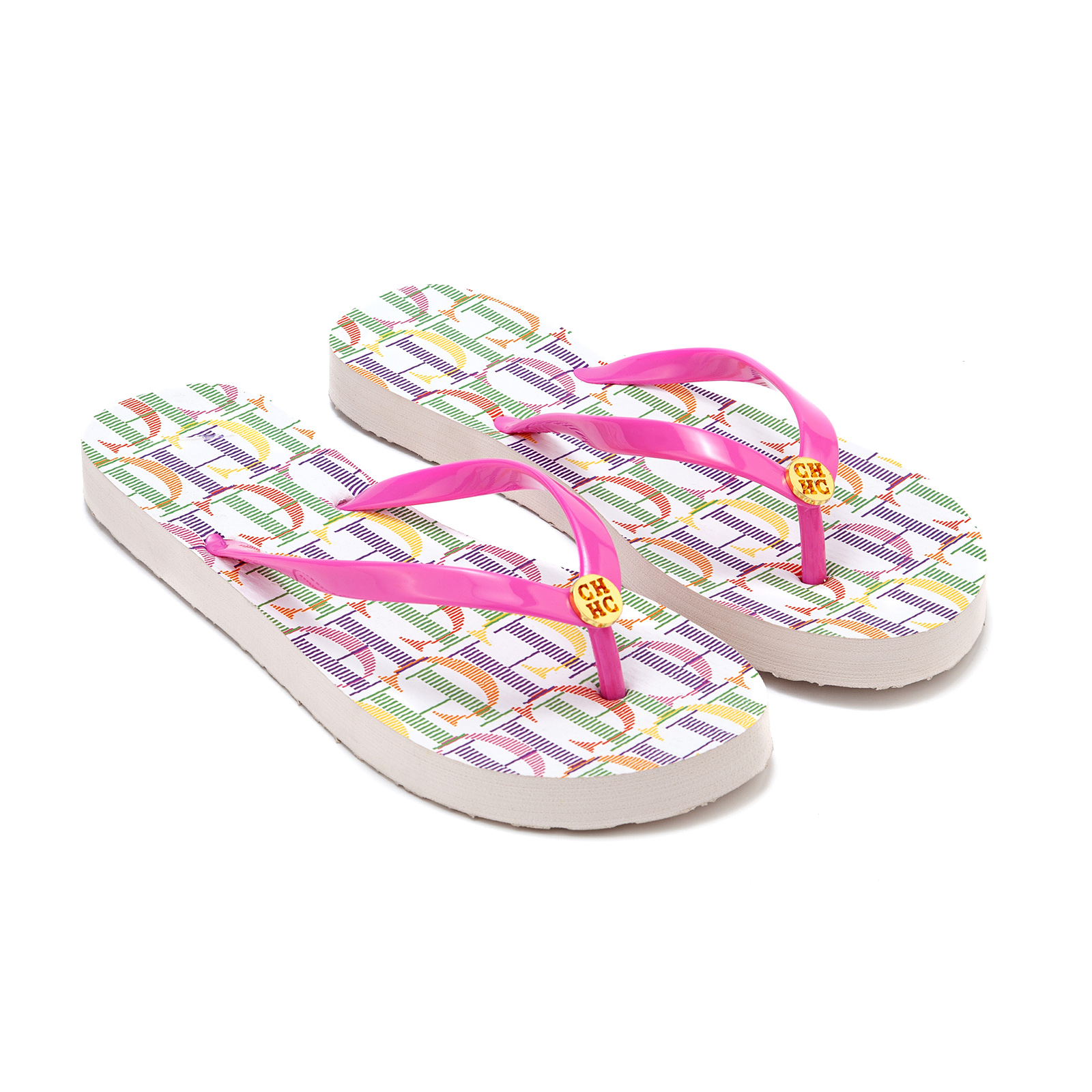 Summer Quotes - Pink Letter Flip Flops Gold Buckle
