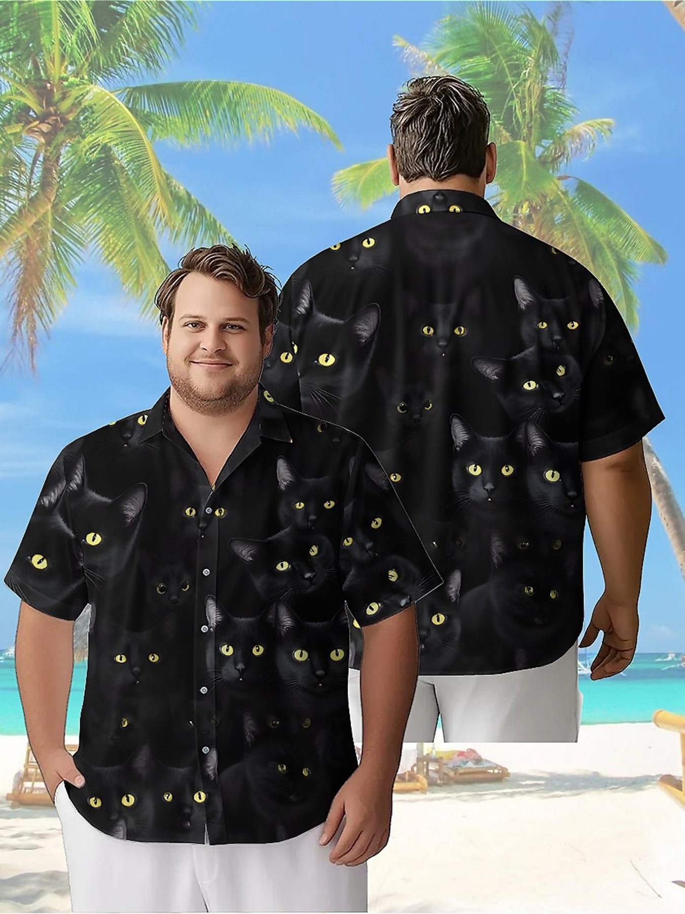Beach Shirt Hawaiian - Men's Plus Size Hawaiian Shirts Black