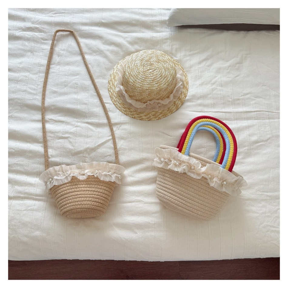 Beach Bag Straw - Kids Summer Straw Hat and Bag