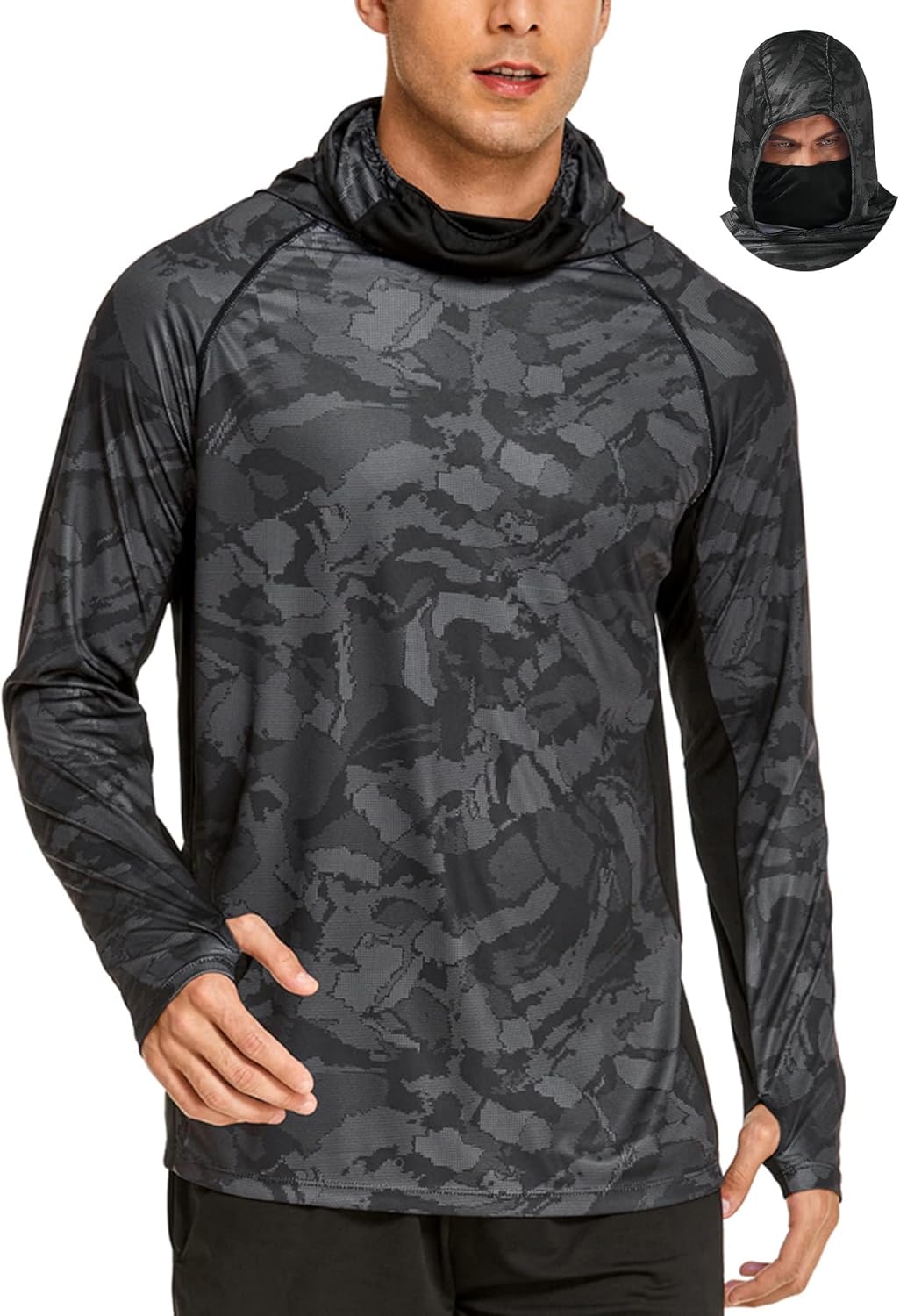 Rash Guard Long Sleeve - Men's Hooded Sun Shirts with Mask