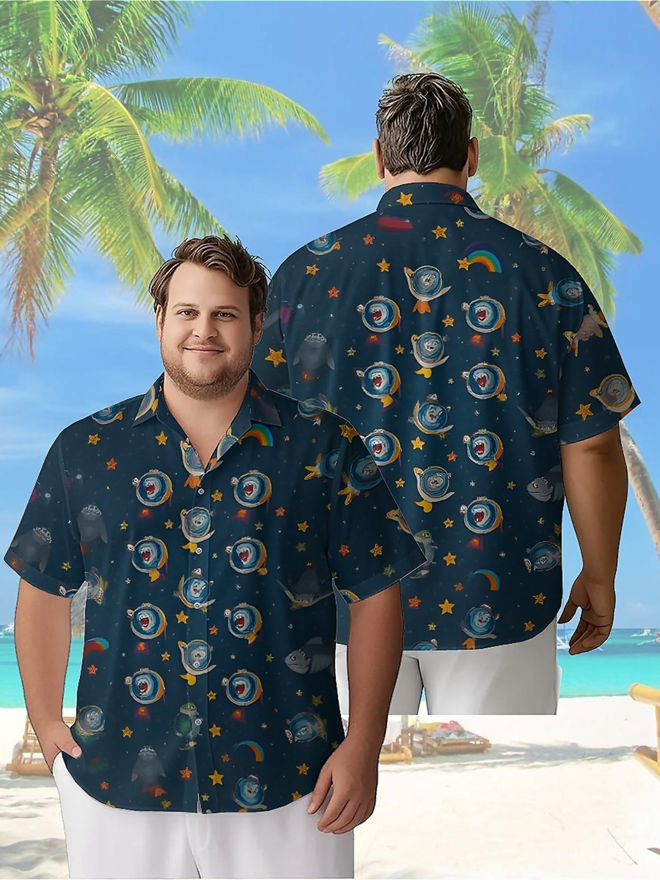 Beach Shirt Hawaiian - Men's Plus Size Hawaiian Shirts Space
