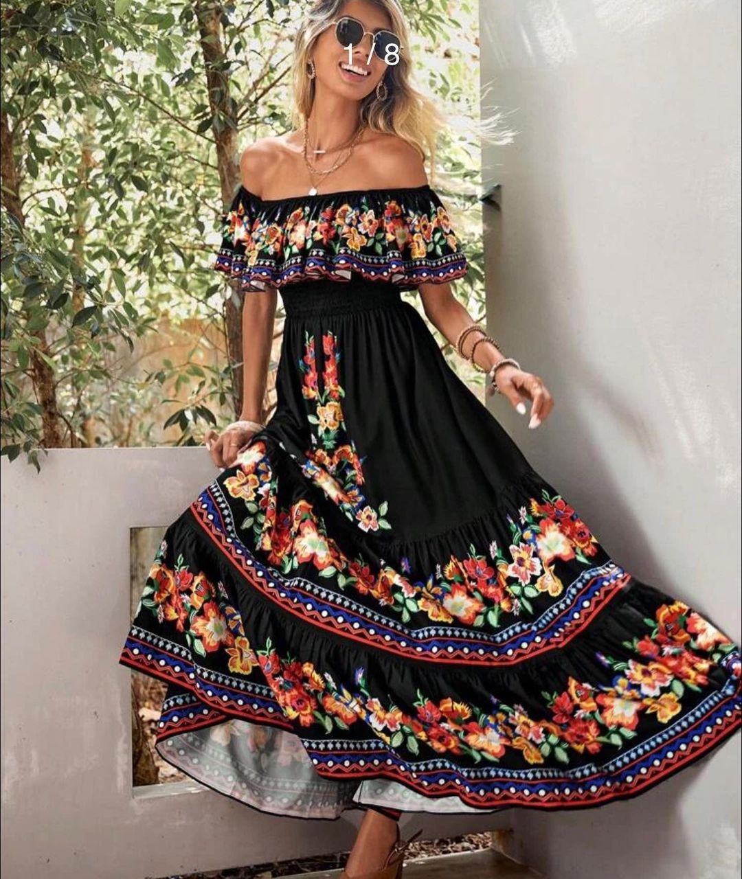 Zara Summer Clothing For Women - Amazon Off-shoulder Printing Long Dress New