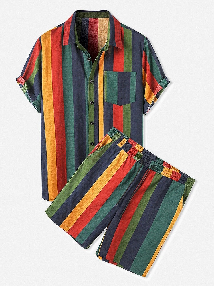 Beach Shirt Hawaiian - Summer Men's 2 Piece Set, Colorful