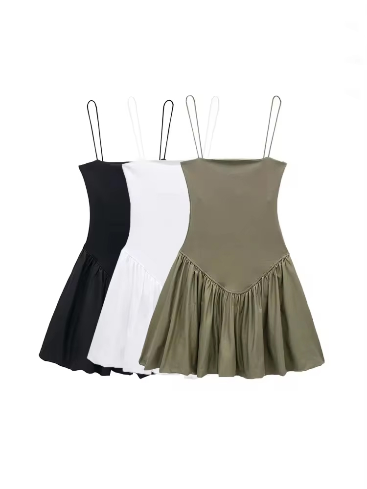 Zara Summer Clothing For Women - Women's Patchwork Ribbed Poplin Puff Mini