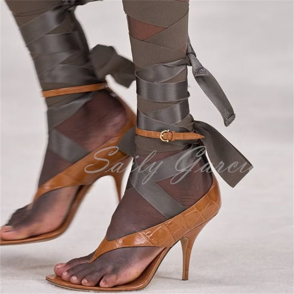 Summer Clothing Colors - Brown Leather High Heel Flip Flop