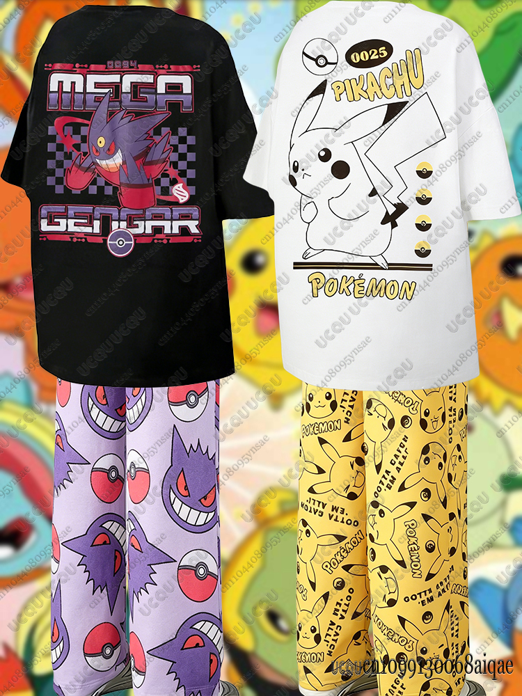 Summer Clothing For Women - 2026 Anime Pikachu&Gengar Summer Tshirts+Pajamas Pants
