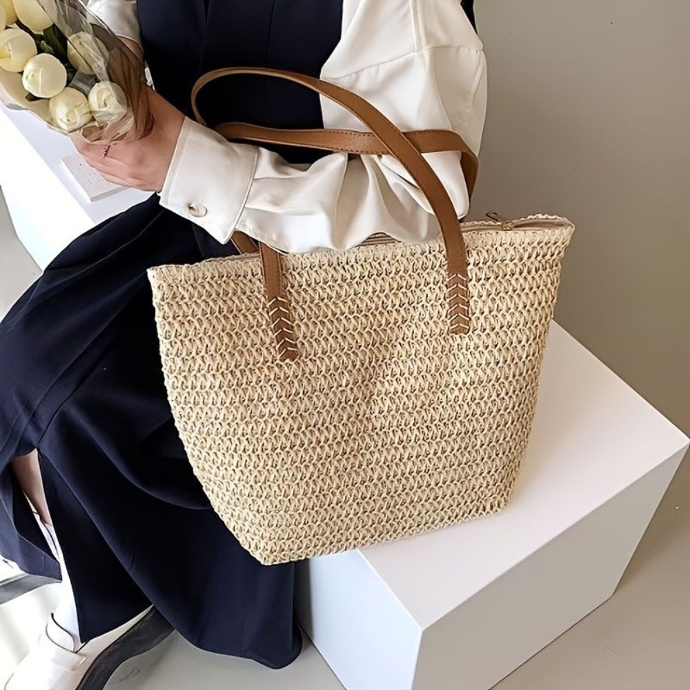 Fashion Solid Color Weave Stra - Beach Bag Straw のレビューと価格