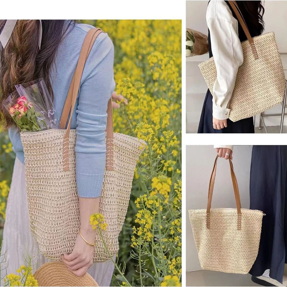 Fashion Solid Color Weave Stra - Beach Bag Straw のレビューと価格