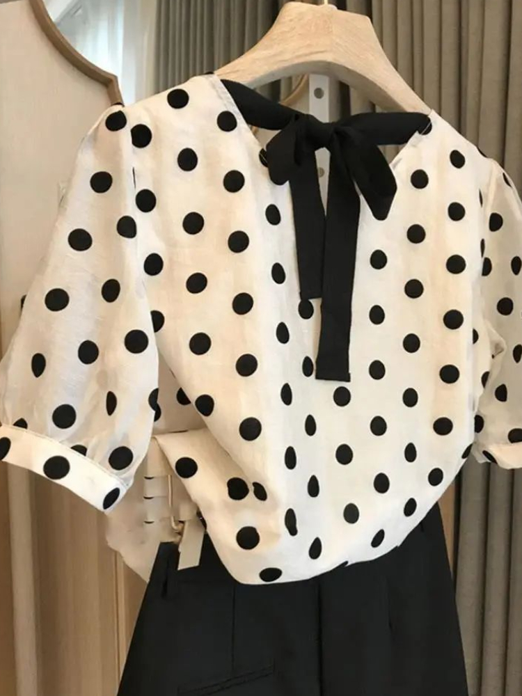 Polka Dot Blouses Women Elegan - Summer Holiday Clothing Women のレビューと価格