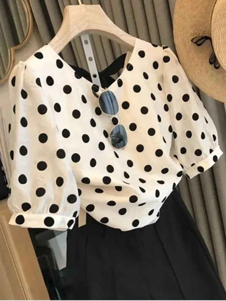 Polka Dot Blouses Women Elegan - Summer Holiday Clothing Women のレビューと価格