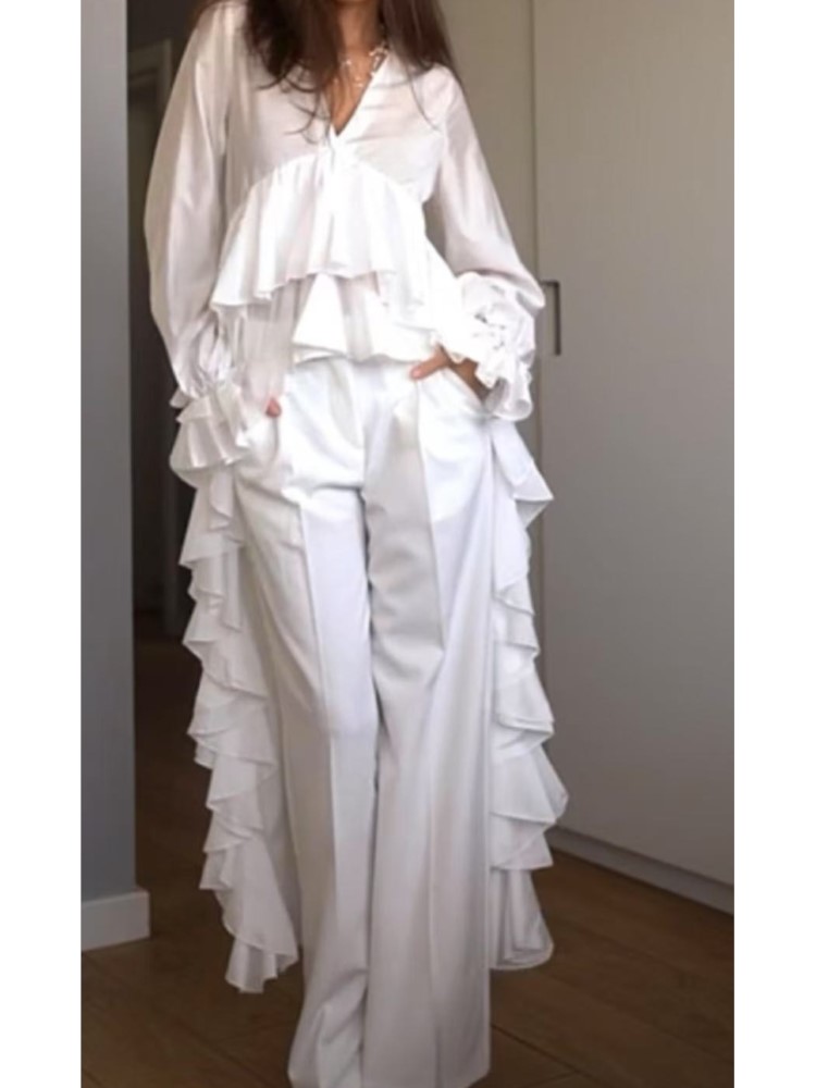 Fashion Ruffles Long Shirt Top - Summer Holiday Clothing Women のレビューと価格