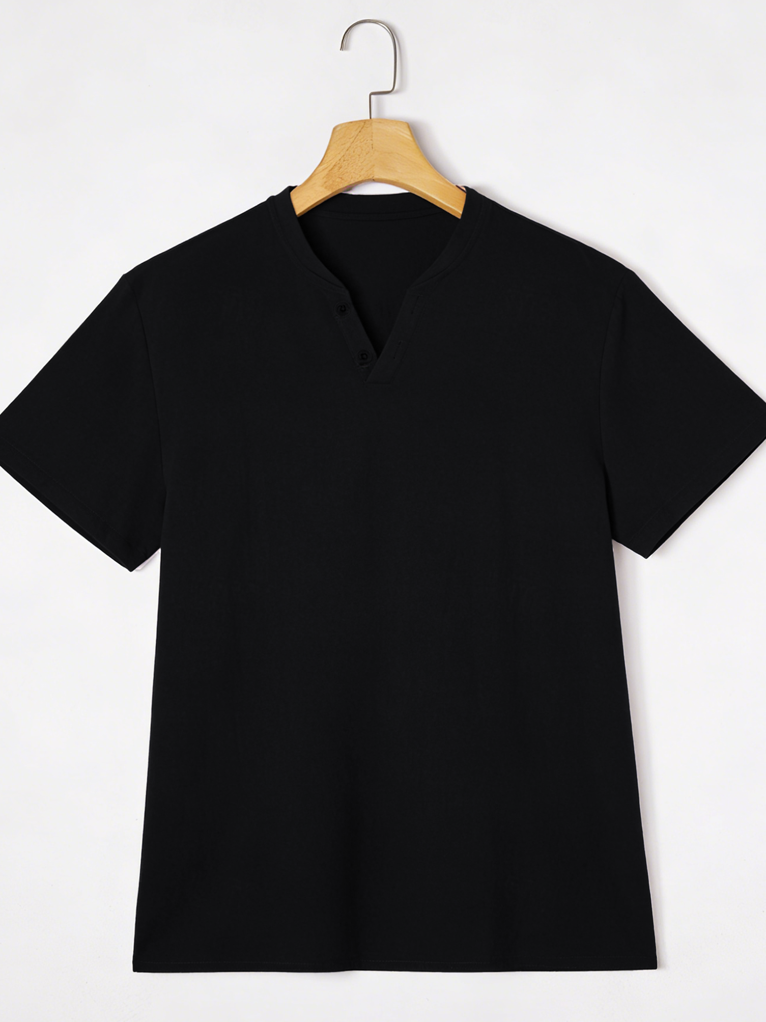 Elegant Black Henley Short-Sle - Summer Clothing Beach のレビューと価格