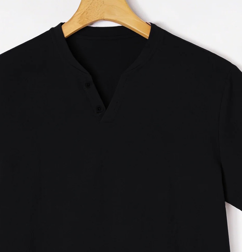 Elegant Black Henley Short-Sle - Summer Clothing Beach のレビューと価格