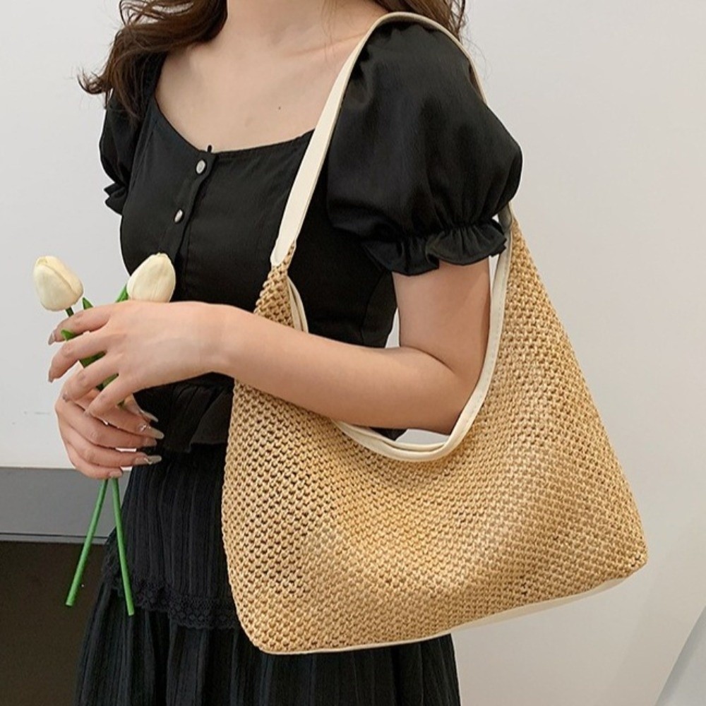 Cute Solid Color Weave Straw B - Beach Bag Straw のレビューと価格