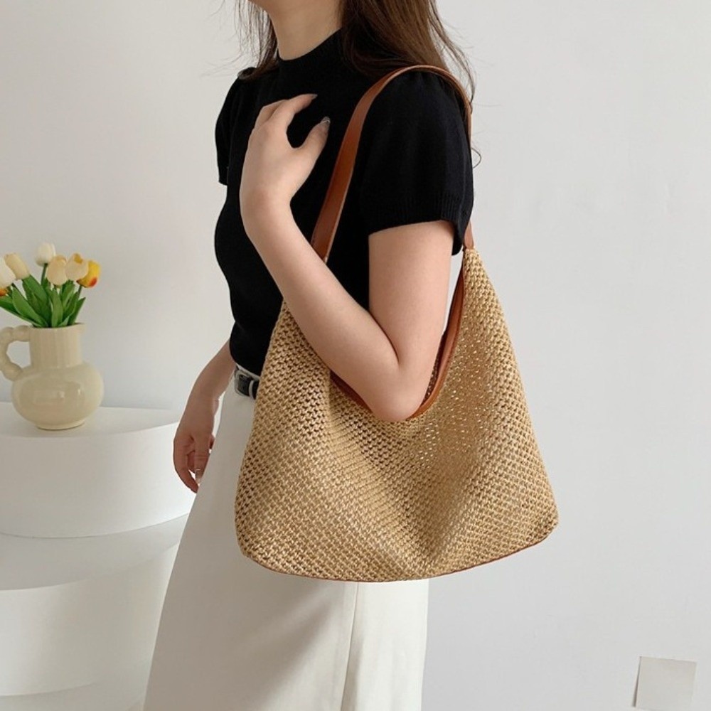 Cute Solid Color Weave Straw B - Beach Bag Straw のレビューと価格