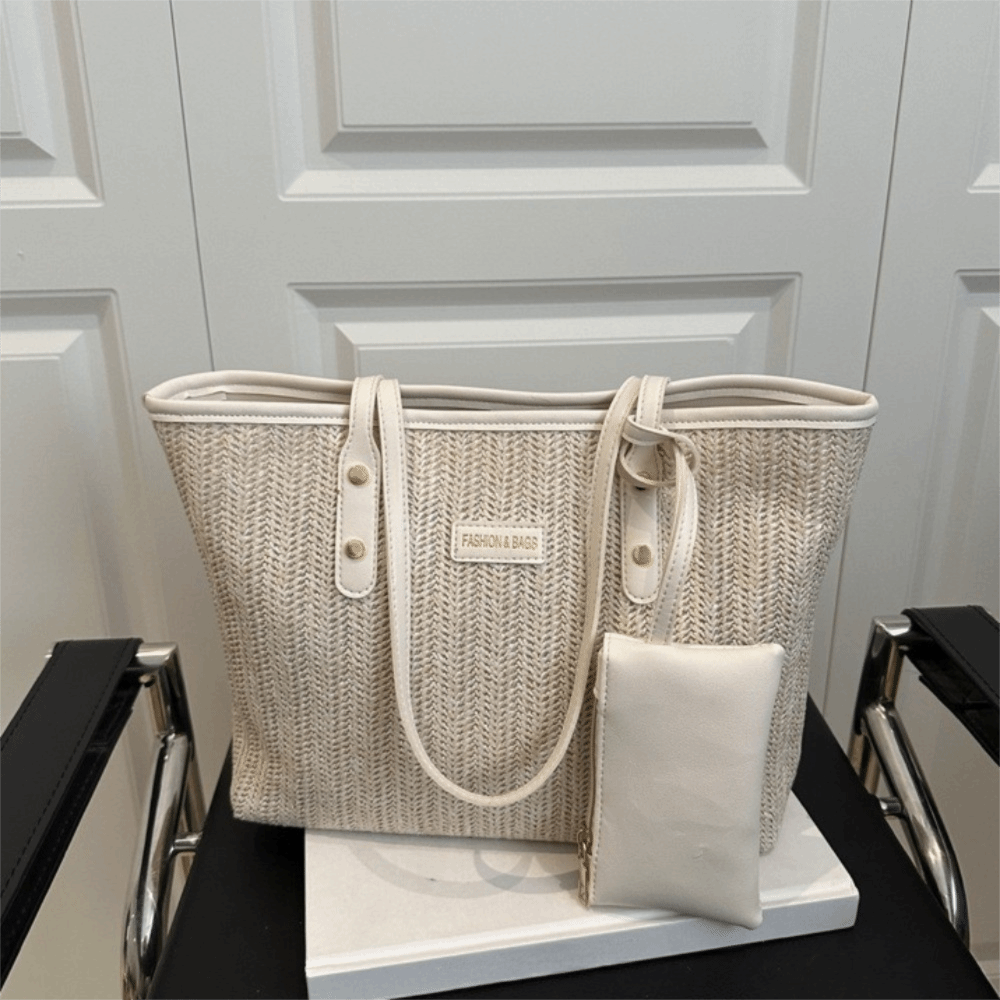 Fashion Solid Color Weave Tote - Beach Bag Straw のレビューと価格