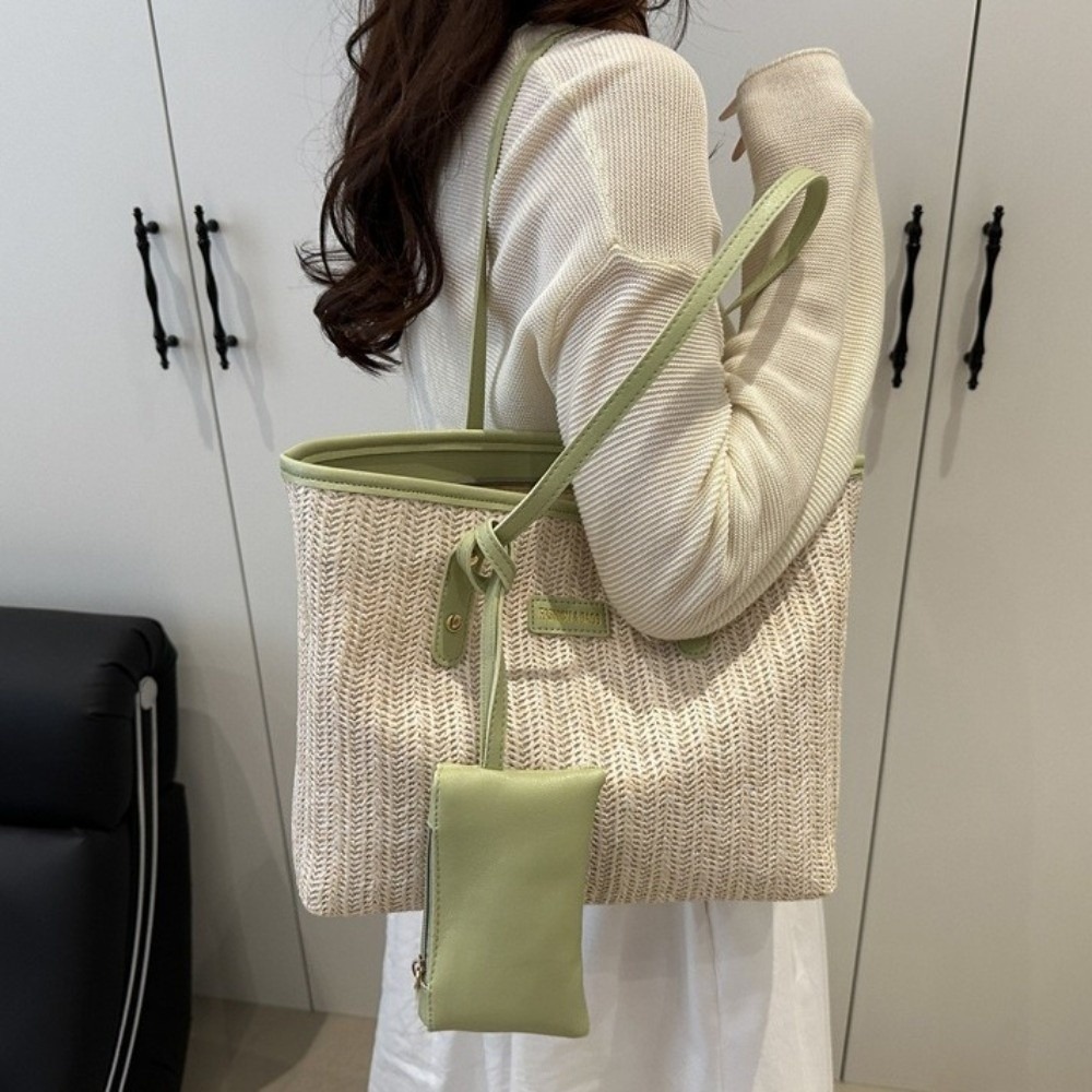 Fashion Solid Color Weave Tote - Beach Bag Straw のレビューと価格