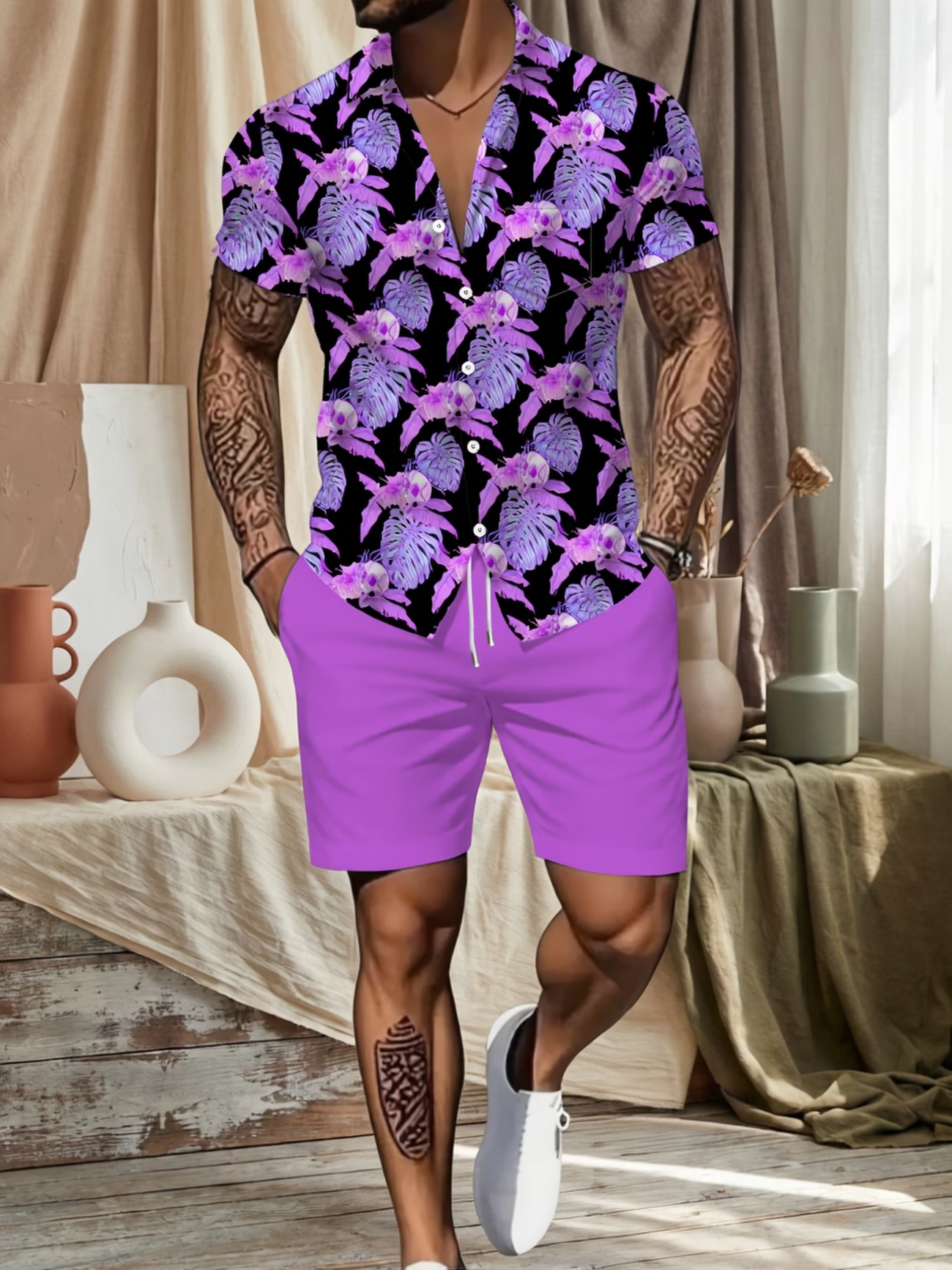 2026 New Men's 2 Piece Outfit  - Beach Shirt Hawaiian のレビューと価格