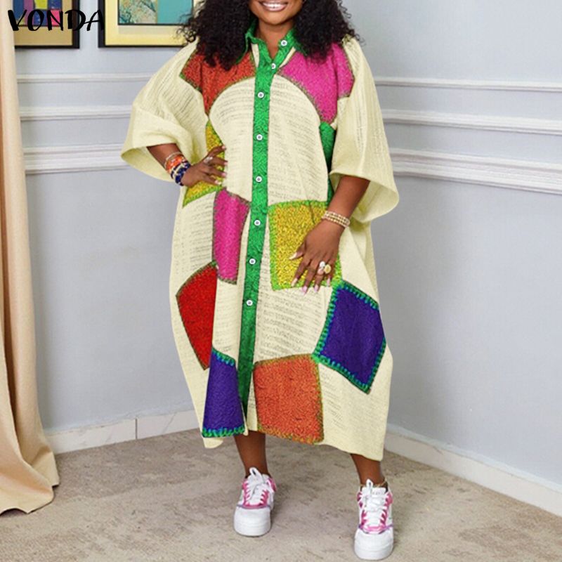 Plus Size 5XL VONDA Bohemian L - Summer Clothing Colors のレビューと価格