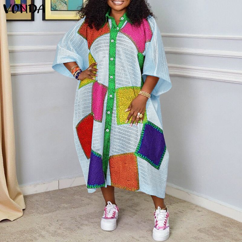 Plus Size 5XL VONDA Bohemian L - Summer Clothing Colors のレビューと価格