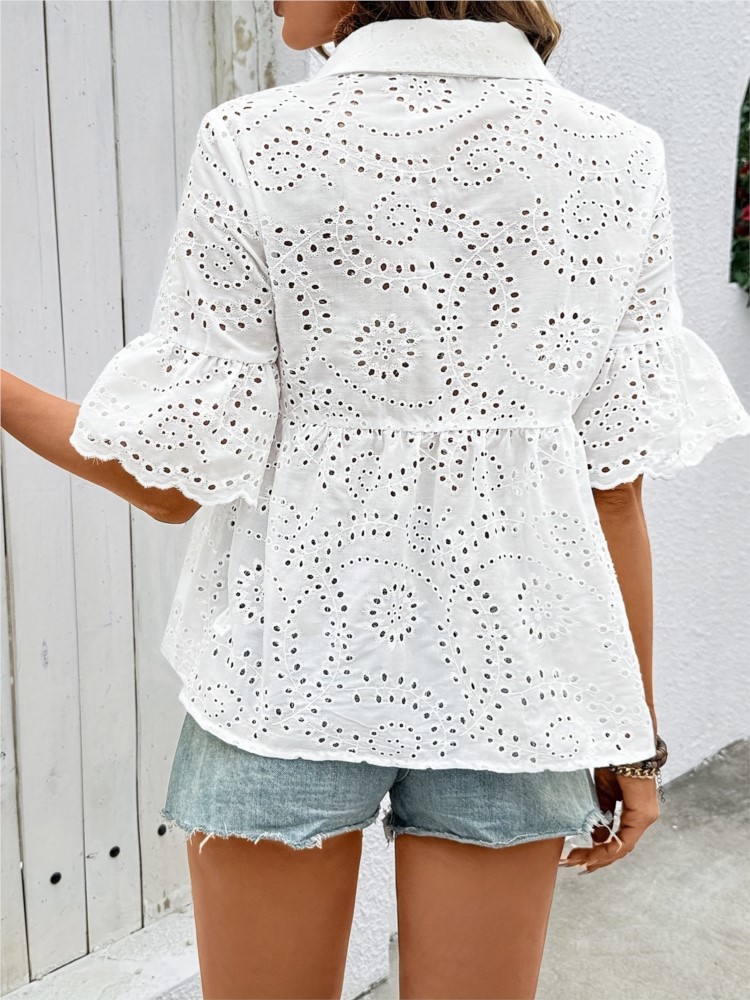 White Lace Hook Flower Hollow  - Summer Holiday Clothing Women のレビューと価格