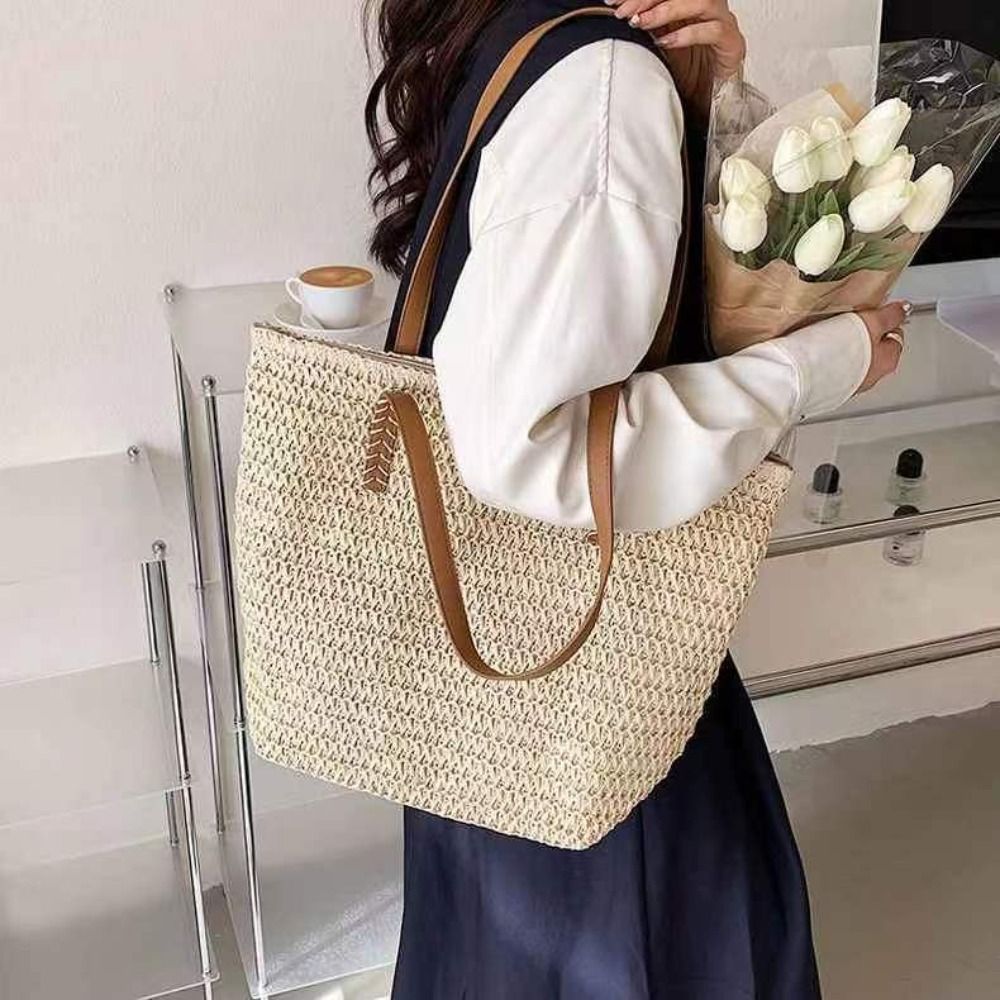 Casual Solid Color Weave Straw - Beach Bag Straw のレビューと価格