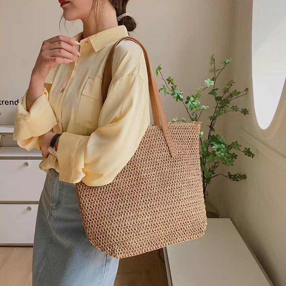 Casual Solid Color Weave Straw - Beach Bag Straw のレビューと価格