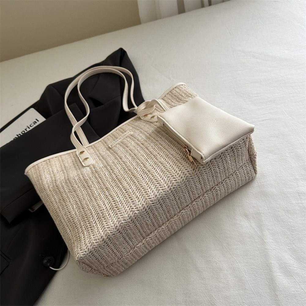 Casual Solid Color Weave Tote  - Beach Bag Straw のレビューと価格