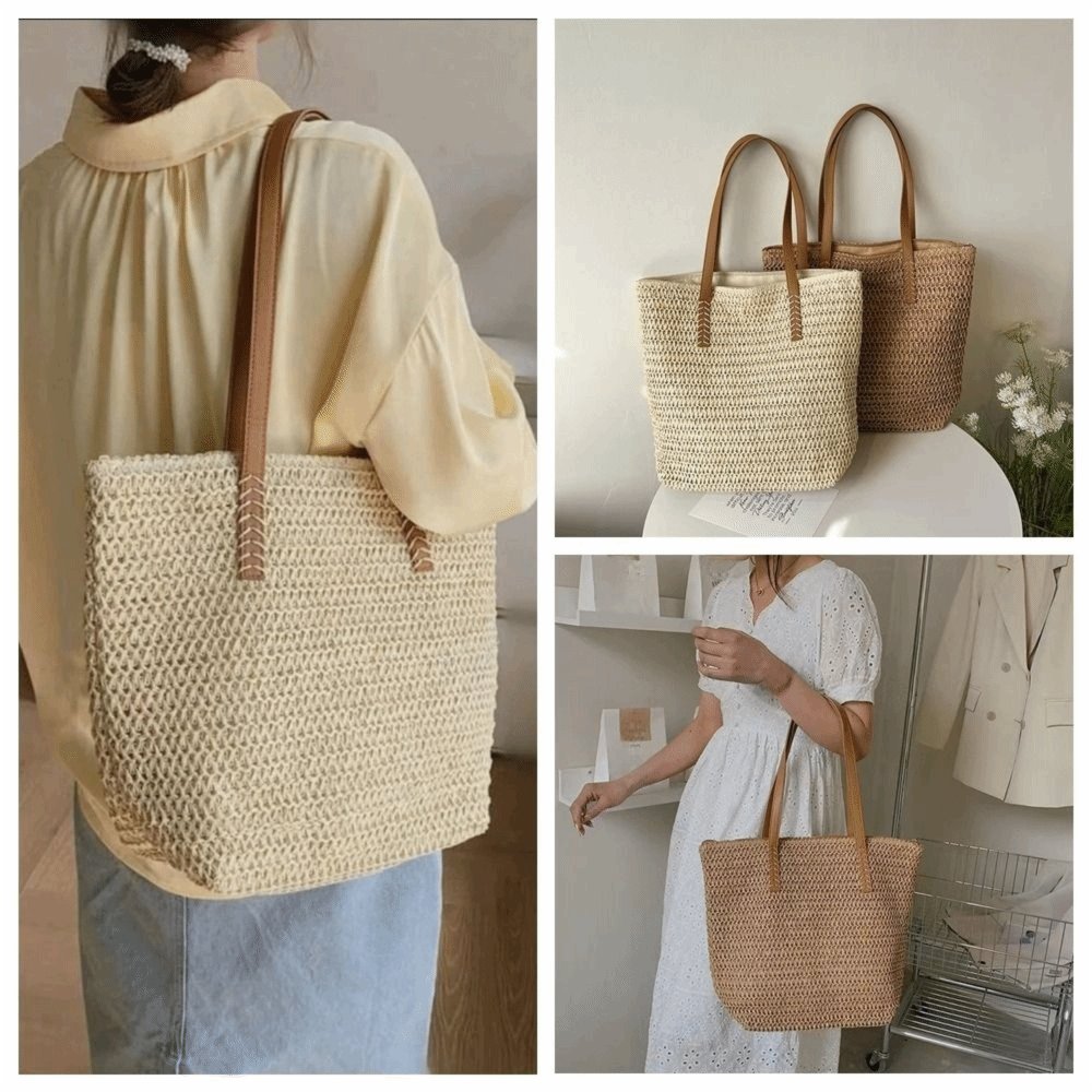 Casual Solid Color Weave Straw - Beach Bag Straw のレビューと価格