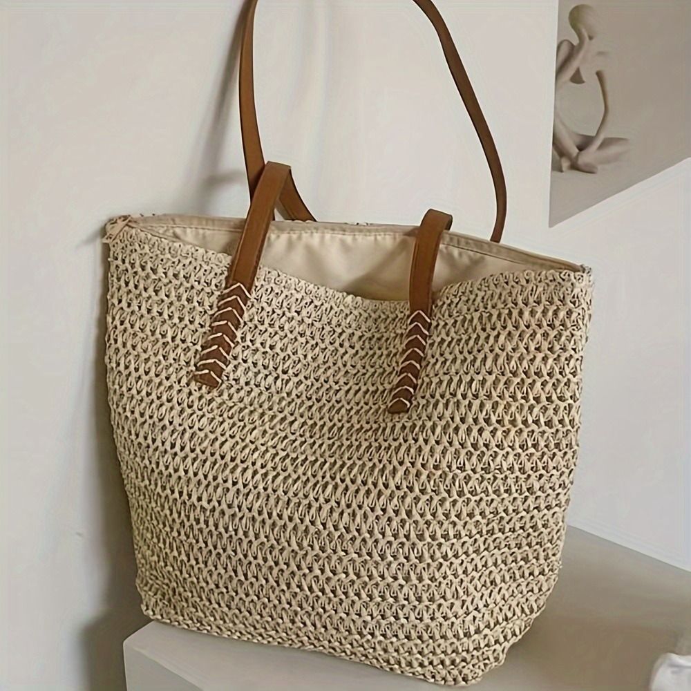 Casual Solid Color Weave Straw - Beach Bag Straw のレビューと価格