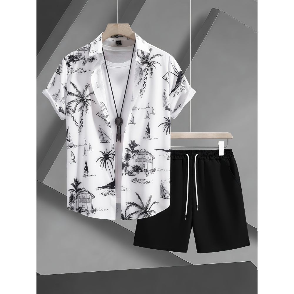 Summer Man Set Coconut Tree Fr - Beach Shirt Hawaiian のレビューと価格
