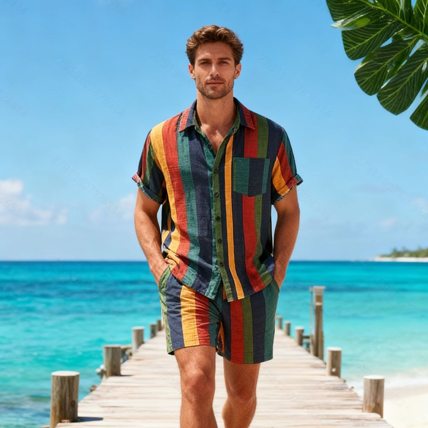 Summer Men's 2 Piece Set, Colo - Beach Shirt Hawaiian のレビューと価格