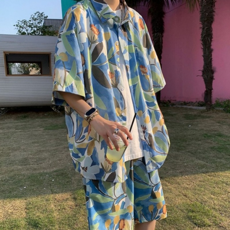 Ice Silk Floral Short Sleeve M - Beach Shirt Hawaiian のレビューと価格