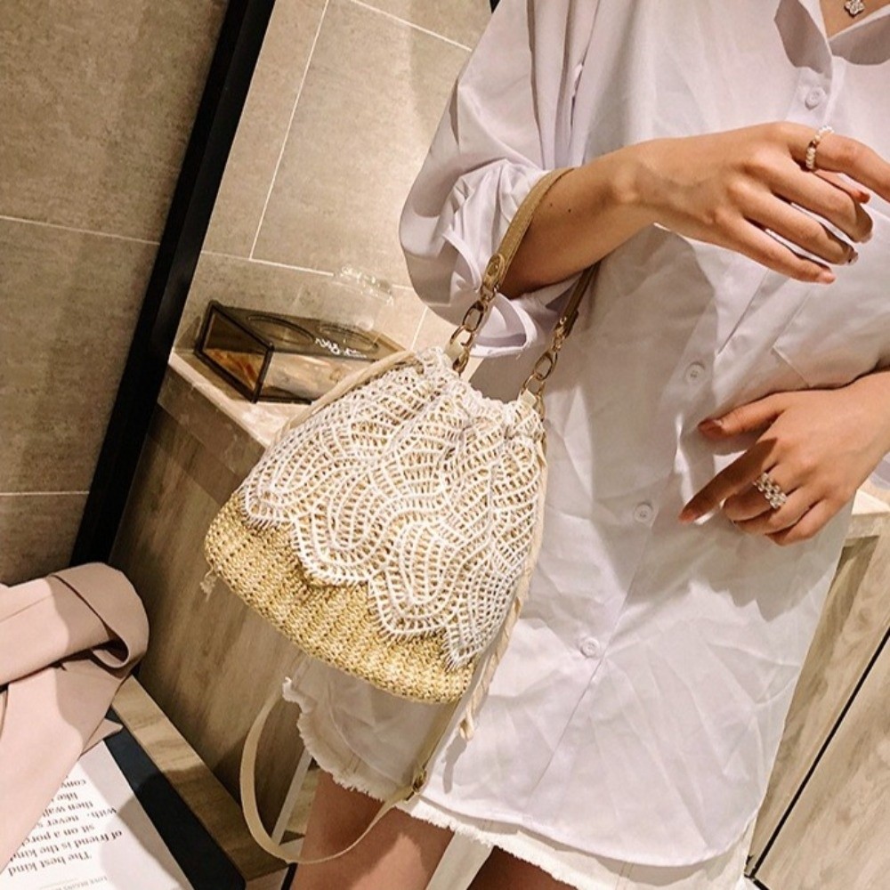 Portable Lace Straw Shoulder B - Beach Bag Straw のレビューと価格