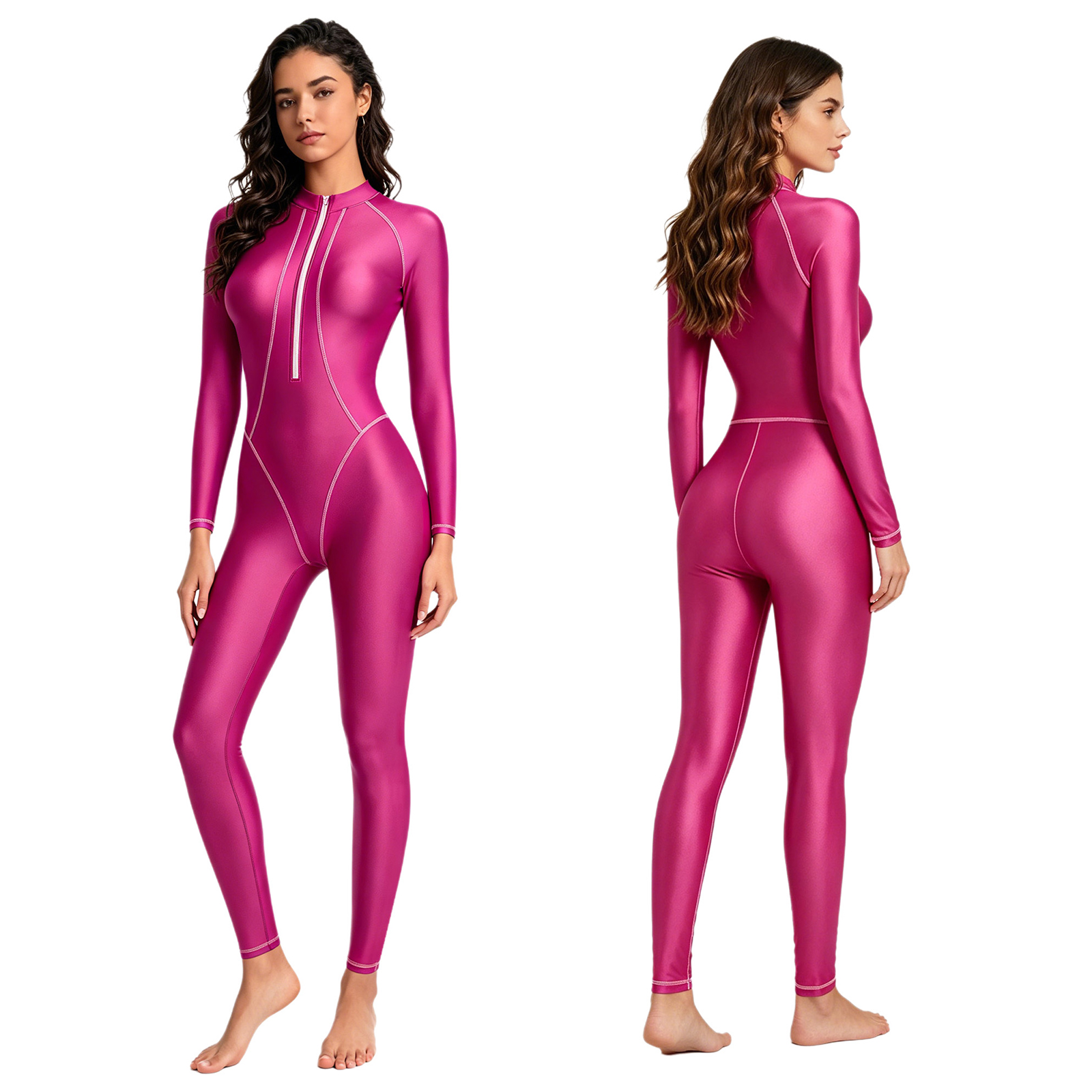 Women Glossy Bodysuit Rash Gua - Rash Guard Long Sleeve のレビューと価格