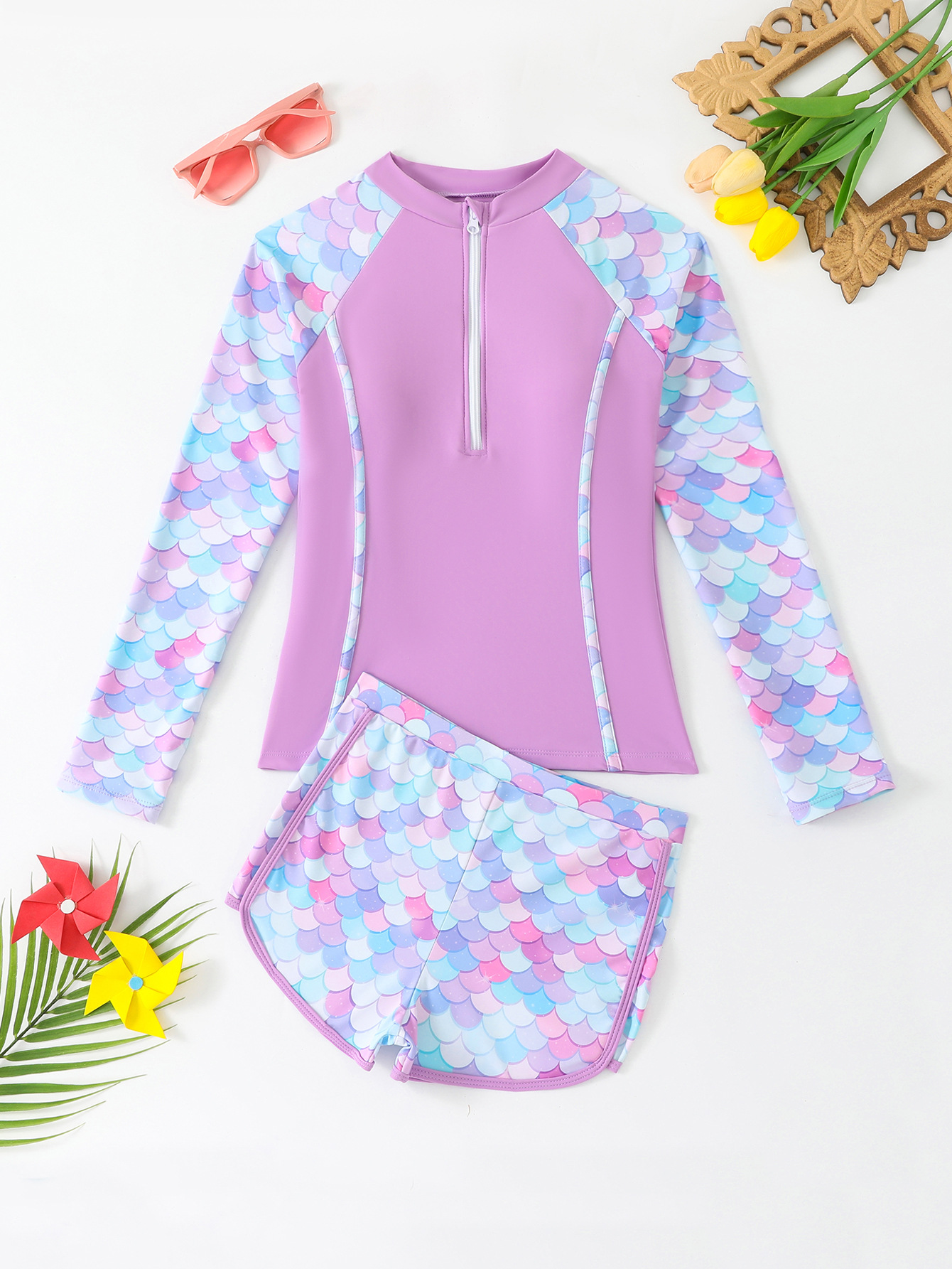 Girls Swimsuit 2025 Pink Long  - Rash Guard Long Sleeve のレビューと価格