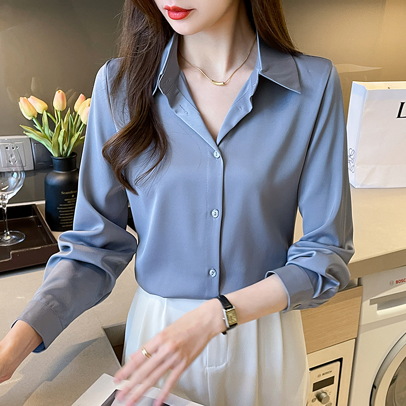 New Spring satin shirts solid  - Summer Clothing Colors のレビューと価格