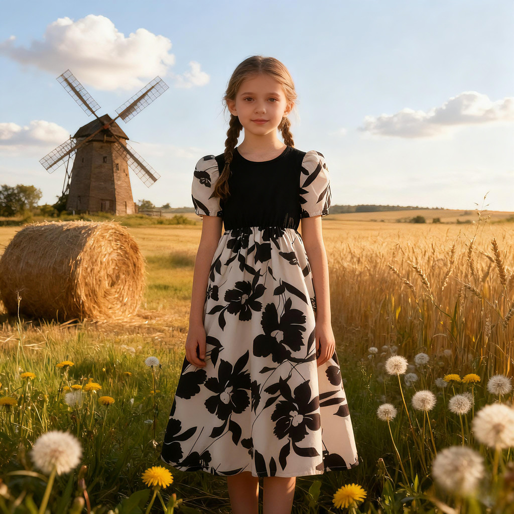 New Children Black Floral Dres - Summer Clothing For Teen Girls のレビューと価格