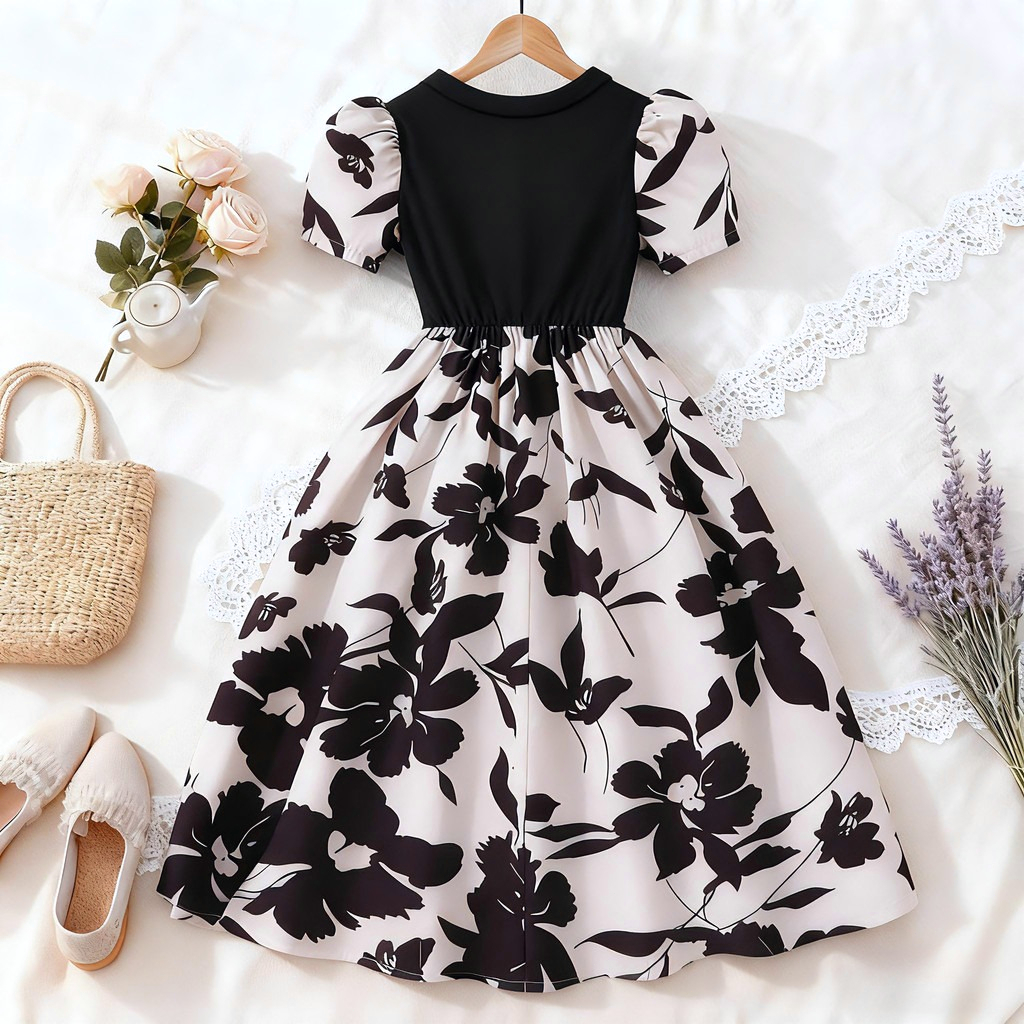 New Children Black Floral Dres - Summer Clothing For Teen Girls のレビューと価格